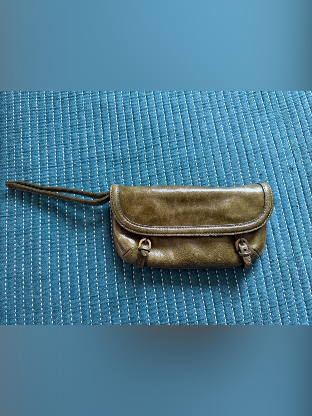 Trina Turk Olive Green Leather Wristlet Clutch
